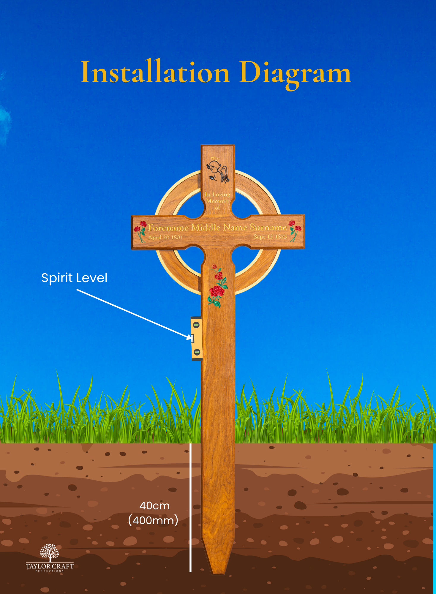 (24 x 32.7 cm) Classic I Oak Memorial Cross